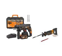 PACK WORX PRO+ Perforateur 20V + Scie Sabre 20V + 1 Batterie 4Ah + Chargeur + Accessoires (Idéal Pour Tous les Projets de Bricolage et de Rénovation)