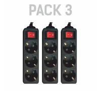 Pack x3 Prises multiples avec interrupteur lumineux Argent Electronique 3 prises, 1,5m Noir
