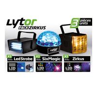 PACK ZIRKUS Lytor - 3 Jeux de lumière stroboscope + dôme ASTRO 6 LEDs + Derby 4 LEDs RGBW