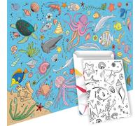PACKLIST® Poster à colorier XXL océan (DIN A1 84,1 x 59,4 cm) - Grande nappe à colorier animaux marins et sirène - Papier épais 160 g/m² pour anniversaire d'enfant, monde sous-marin décoration et