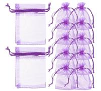 PACKOVE 100pièces Pochons Organza Transparent Lot Dragées Lavande avec Cordons pour Cadeaux Mariage Baptême Bijoux Bonbons
