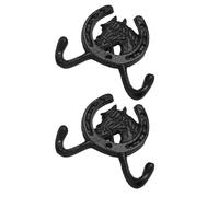 PACKOVE 2 Pièces Patère Murale Tête de Cheval en Fonte, Double Crochet | Style Européen Rustique, Forme Fer à Cheval, Fixation Murale, Cuisine et Entrée, Décor Noir