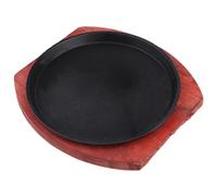 PACKOVE Assiette de Fajitas en Fonte Ronde avec Plateau en Bois, Design Épaissi, Poêle à Griller Polyvalente Maison Restaurant