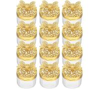 PACKOVE Boîte à Dragées de Mariage Élégante en Plastique Or, Forme Papillonnante Ronde, 12pcs, Boîte de Rangement Portable pour Dragées et Bonbons de Style Européen, pour Mariage