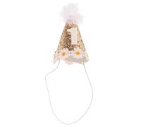PACKOVE Chapeau Anniversaire pour Garçon Fille en Tissu Pailleté Couleur Dorée Marguerite, Forme Cône Portable, Décoration Unique pour Fête d'anniversaire et Accessoires Photo