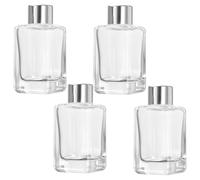 PACKOVE Diffuseur de Parfum en Verre Argenté 50ml Rechargeable 4pcs pour Huiles Essentielles et Parfums, Design Classique Carré, pour Salle de Bain et Coiffeuse