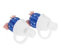 PACKOVE Embouts de Paille en Silicone pour Transport Stockage des Boissons pour Pailles de 6-8 Mm 2 Pièces, Protecteurs Anti-poussière Étanches Style Cartoon Adorable