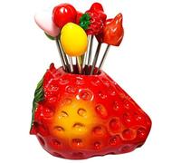 PACKOVE Ensemble de 6 Petites Fourchettes à Dessert en Métal avec Support Rouge, Solides et Faciles à Saisir, pour Fruits et Gâteaux Cuisine Plusieurs styles