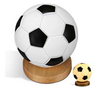 PACKOVE Lampe de Chevet Football LED avec Socle en Bois et Verre, Illumination Confortable Tactile Dimmable pour Bureau et Chambre D'garçon et Filles, Design Sportif Ballon de Foot