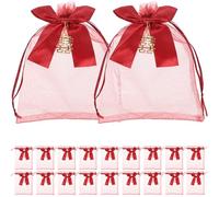 PACKOVE Lot de 20 Pochons Dragées Mariage en Organza Rouge, Multi-fonctionnels et Élégants, en Maille et Polyester, pour Anniversaires et Présents