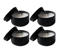 PACKOVE Lot de 4 Bougies Parfumées en Cire de Soja Noire, Bougies Chauffe-plat Relaxantes en Boîte Métallique, Ambiance Festive et Décoration Rustique Maison