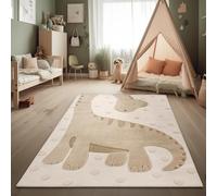 Paco Home Tapis Chambre d'enfant Effet Haute-Basse Structure Bou Motif Dino Couleurs Naturelles Soft-Touch Entretien Facile Beige Crème Charbon, Dimension:120x160 cm