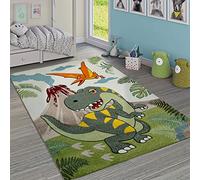 Paco Home Tapis Chambre Enfant Adorable Dinosaures Jungle Volcan Effet 3-D Poils Ras Vert, Dimension:160x230 cm