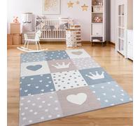 Paco Home Tapis Chambre Enfant Bebe Fille Garcon Antidérapant Arc-en-Ciel Coeur Pois, Dimension:120 cm Rond, Couleur:Beige