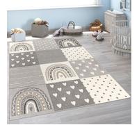 Paco Home Tapis Chambre Enfant Bebe Fille Garcon Arc-en-ciel Pois Coeur Moderne Gris Beige Gris 160 cm rond