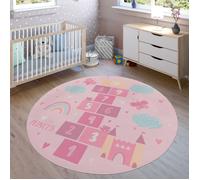 Paco Home Tapis Chambre Enfant Bebe Fille Garcon Coeur Antidérapant Pink Rose Rose 160 cm rond
