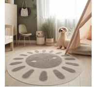 Paco Home Tapis Chambre Enfant Bebe Fille Garcon Rond Moelleux Soleil 3D Pelucheux Crème Crème 160 cm rond