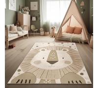Paco Home Tapis Chambre Enfant Effet Haut-Bas Motif Lion Couleurs Naturelles Soft-Touch Entretien Facile Moderne Minimaliste Beige Crème Charbon, Dimension:160x220 cm