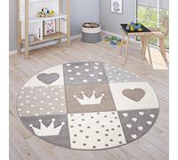 Paco Home Tapis Chambre Enfant Fille Garcon Pastel 3D Coeur Pois Couronne, Dimension:120 cm Rond