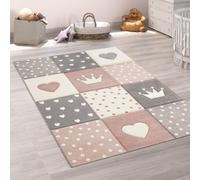 Paco Home Tapis Chambre Enfant Fille Garcon Pastel 3D Coeur Pois Couronne, Dimension:120 cm Rond