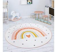 Paco Home Tapis Chambre Enfant Tapis De Jeux Tapis Bébé Arc-en-Ciel Coeur Blanc Cassé Rose, Dimension:120 cm Rond