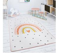 Paco Home Tapis Chambre Enfant Tapis De Jeux Tapis Bébé Arc-En-Ciel Cœur Blanc Cassé Rose 120x160 cm