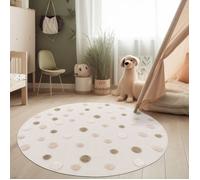 Paco Home Tapis de chambre d'enfant Rond Tapis d'enfant de jeu Points 3D Tons terre Crème Crème 120 cm rond