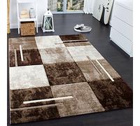 Paco Home Tapis De Créateur Moucheté Aux Contours Découpés à Carreaux Marron Beige Crème, Dimension:60x110 cm