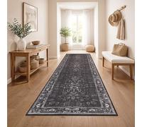 Paco Home Tapis De Passage Vintage Poil Court Style Boho Lavable Antiderapant Entretien Facile Design Retro Moderne, Couleur:Anthracite, Dimension:80x150 cm
