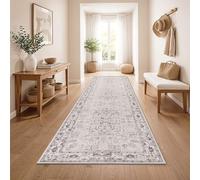 Paco Home Tapis De Passage Vintage Poil Court Style Boho Lavable Antiderapant Entretien Facile Design Retro Moderne, Couleur:Grey 3, Dimension:80x300 cm