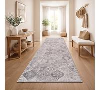 Paco Home Tapis De Passage Vintage Poil Court Style Boho Lavable Antiderapant Entretien Facile Design Retro Moderne, Couleur:Gray 1, Dimension:80x300 cm