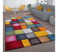 Paco Home Tapis De Salon À Poils Ras Design Carreaux Coloré Carré Multicolore Coloré, Dimension:60x110 cm