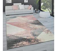 Paco Home Tapis de salon, chambre à coucher, à poils courts, aspect vintage, moderne, pastel, motif losanges, abstrait, dimensions : 160 x 230 cm, couleur : multicolore