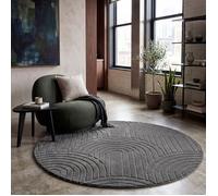 Paco Home Tapis de salon Chambre à coucher Tapis à poils longs Doux Lavable Uni Aspect 3D Anthracite Gris foncé 120 cm rond