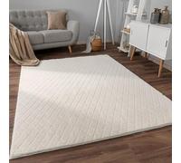 Paco Home Tapis de Salon Doux et Moelleux Moderne Bubble Fourrure Design géométrique Effet de Profondeur élevé, Dimension:120x160 cm, Couleur:Crème 2