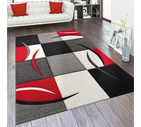Paco Home Tapis De Salon en Diff. Coloris Et Tailles Motif Carreaux Rayures Design 3D Poils Ras, Dimension:60x110 cm, Couleur:Rouge