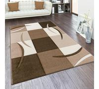 Paco Home Tapis De Salon en Diff. Coloris Et Tailles Motif Carreaux Rayures Design 3D Poils Ras, Dimension:80x150 cm, Couleur:Marron