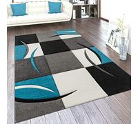 Paco Home Tapis De Salon en Diff. Coloris Et Tailles Motif Carreaux Rayures Design 3D Poils Ras, Dimension:240x330 cm, Couleur:Turquoise