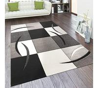 Paco Home Tapis De Salon en Diff. Coloris Et Tailles Motif Carreaux Rayures Design 3D Poils Ras, Dimension:60x110 cm, Couleur:Noir Blanc