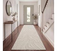 Paco Home Tapis de Salon Moderne Tapis à Poils Courts Scandinave Style Japandi Panglao Unicolore Effet de Profondeur Motif Abstrait Effet 3D Velours Doux Crème, Dimension:80x150 cm