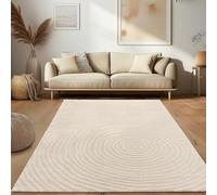 Paco Home Tapis de Salon Moderne Tapis à Poils Courts Scandinave Style Japandi Panglao Unicolore Effet de Profondeur Motif Abstrait Effet 3D Velours Doux Crème, Dimension:80x150 cm