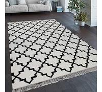 Paco Home Tapis De Salon Motif Marocain Franges Tissé À La Main Laine Coton Blanc, Dimension:60x110 cm