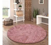 Paco Home Tapis De Salon Poil Long Rond Salon Tapis Shaggy Moderne Poil Long Fausse Fourrure Moelleux Monochrome, Dimension:80 cm Rond, Couleur:Rose Foncé