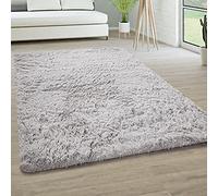 Paco Home Tapis De Salon Poils Longs Fausse Fourrure Shaggy Moelleux Monochrome, Dimension:160x220 cm, Couleur:Argent
