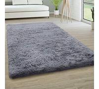 Paco Home Tapis De Salon Poils Longs Fausse Fourrure Shaggy Moelleux Monochrome, Dimension:200x290 cm, Couleur:Gris