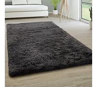 Paco Home Tapis De Salon Poils Longs Fausse Fourrure Shaggy Moelleux Monochrome, Dimension:60x100 cm, Couleur:Anthracite