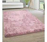 Paco Home Tapis De Salon Poils Longs Fausse Fourrure Shaggy Moelleux Monochrome, Dimension:80 cm Rond, Couleur:Vieux-Rose