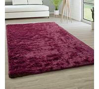 Paco Home Tapis De Salon Poils Longs Fausse Fourrure Shaggy Moelleux Monochrome, Dimension:80 cm Rond, Couleur:Pourpre
