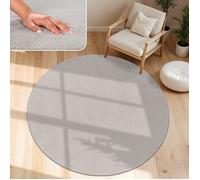 Paco Home Tapis De Salon Poils Ras Lavable Monochrome Style Moderne Argent Argent 200 cm rond