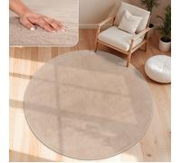 Paco Home Tapis De Salon Poils Ras Lavable Monochrome Style Moderne Beige Beige 120 cm rond